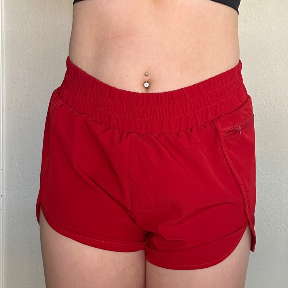 Vibrant Red High-Waist Athletic Shorts